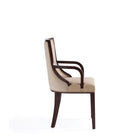 Manhattan Comfort Grand 22.5" Traditional Faux Leather and Velvet Upholstered Dining Armchair - Tan-Delivered to you Fully Assembled! No Assembly Required