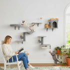 PawHut 4-Piece Cat Wall Shelf Furniture Set - Light Grey-Covered in soft plush fabric, providing a warm and cosy spot 