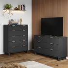 Manhattan Comfort Granville Modern Chest and Double Dresser Set - Dark Grey-Recommended for up to 50 inch TV.