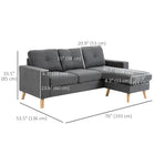 HOMCOM Sectional Sofa with Changeable Chaise for Bedroom - Dark Grey-Rubber wood legs and eucalyptus wood frame provide strength