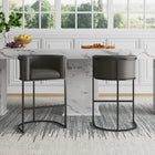 Manhattan Comfort Cosmopolitan 23.7" Mid-Century Modern Faux Leather Upholstered Counter Stool - Pebble and Black - 2 Pack-Frame Made of Durable Metal with Geometric Design