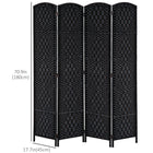 HOMCOM 4 Panels Hand-Woven Freestanding Room Divider for Home Office - Black-Connected with dual directional hinges so this room divider can be adjusted to any angle
