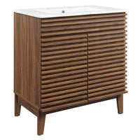 Modway Render 30" Bathroom Vanity Cabinet - Walnut/White-Mid-Century Modern Style