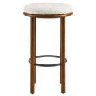 Modway Fable Boucle Fabric Bar Stools - Walnut Ivory - Set of 2-Non-Marking Foot Glides