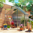 Outsunny 6' x 4' x 6.6' Polycarbonate Greenhouse with Galvanized Base Adjustable Roof Vent Sliding Door - Silver- Robust aluminium alloy frame for long-term use
 