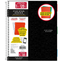 Five Star Colour Coded Notebook with Dividers - 10-1/2" H x 8" W - 240 Pages - Black-Double sided wide ruled sheets that are ink bleed resistant.