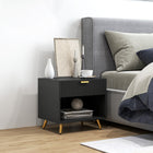 HOMCOM Nightstand with Fluted Panel - Black-Hidden drawer for storage and an extra compartment for books or display items