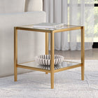 Hudson&Canal Hera 20"W Square Side Table with Mirror Shelf - Brass-Hand crafted antique brass finish is applied to the steel frame