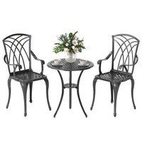 Outsunny 3-Piece Patio Bistro Set with Coffee Table with Umbrella Hole - Brown-Three-piece set includes two bistro chairs and a round table 