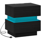 HOMCOM Nightstand with Charging Station and LED Light - Black-Adjust lighting colour, brightness and modes with the remote