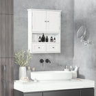 kleankin Bathroom Wall Cabinet with Shelf and Drawers - White-Cabinet with double doors, open shelf and 2 drawers store your beauty products and daily hygiene items