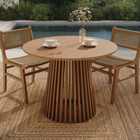 Modway Lane 39" Round Outdoor Teak Wood Dining Table - Natural-Slatted Pedestal Base