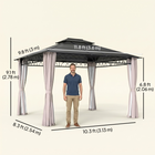 Outsunny 10 ft W x 12 ft L Double Roof Hardtop Gazebo with Nettings Curtains - Khaki-Double-vented roof helps circulate air