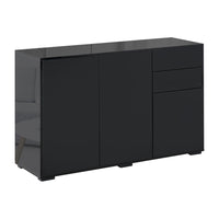 HOMCOM 46.1" L High Gloss Buffet Sideboard with 2 Drawers - Black-Great for storing dinnerware, glasses, cups, books, and more