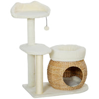 PawHut 31" Cat Tree Tower with Scratching Posts, Condo, and Beds - Toy Ball-Activity play center offers fun and relaxation for cats 