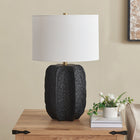 Hudson&Canal Turbida 24" Tall Table Lamp with Fabric Shade - Matte Black/Brass/White-Handcrafted matte white finish is applied to the ceramic base