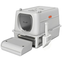 PawHut XL Stainless Steel Cat Litter Box with Lid and Flip Cover-Includes a stainless steel tray that prevents odors for easy cleaning