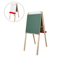Crestline Child's Deluxe Double Easel - Green Chalkboard/Dry Erase Board - 44" H x 19" W-Lead-free chalkboard on one side, a white dry-erase board on the reverse, and a paper roll on the top.