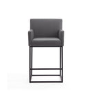 Manhattan Comfort Ambassador 20.5" Mid-Century Modern Faux Leather Upholstered Counter Stool - Grey and Black-Tight Back Chair Design with Comfort Armrest