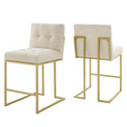 Modway Privy Upholstered Fabric Counter Stool - Gold Beige - Set of 2-Glam Deco Kitchen Counter Stool