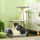 PawHut 28" Cat Tree Climbing Tower with Sisal Scratching Post - Light Grey-Solid and tough MDF structure, safely supporting pets 