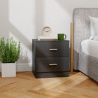HOMCOM Bedside Table with 2 Drawers - Black-Two sliding drawers with handles for easy opening/closing