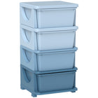 Qaba 4 Tier Kids Toy Organizer with 4 Plastic Storage Bins - Blue-Rounded edges help prevent your kid from getting injured in case they fall 