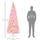 HOMCOM 7.5' Pre-Lit Snow-Flocked Artificial Pencil Christmas Tree with Auto Open - Pink-Warm white LED lights consumes little energy 