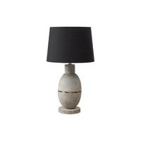 Monarch Specialties 25" H Contemporary Table Lamp - Grey Resin / Black Shade-A stylish 25"h grey resin table lamp accented with a hint of gold metal and a textured finish base resembling ancient stoneware, is the perfect accent lighting for any contemporary living room, bedroom, or office decor