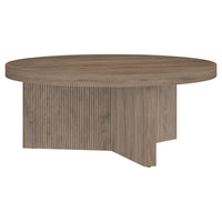 Hudson&Canal Holm 36"W Round Coffee Table - Antiqued Grey Oak-A contemporary Scandinavian design for your living room, den, and more