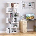 HOMCOM 6-Tier Geometric Wooden Bookcase - White-Constructed of high-quality E1 grade particle board for long-term use 