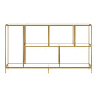 Hudson&Canal Winthrop 52"W Console Table with Glass Shelves - Brass-Features a tempered glass top and shelves