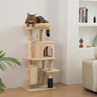 PawHut 41" Cat Tree with Scratching Posts, Bed and Condo - Beige-Scratching posts prevent damage to home furnishings 