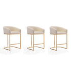 Manhattan Comfort Louvre 20" Mid-Century Modern Faux Leather Upholstered Counter Stool - Cream and Titanium Gold - 3 Pack-Mid-Century Modern Counter Stool with Backrest Perfect for Bar and Kitchen Use