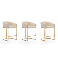 Manhattan Comfort Louvre 20" Mid-Century Modern Faux Leather Upholstered Counter Stool - Cream and Titanium Gold - 3 Pack-Mid-Century Modern Counter Stool with Backrest Perfect for Bar and Kitchen Use