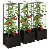 Outsunny 3-Piece Tomato Cages with 13.5 Gallon Grow Bags-Set of 3 planting boxes provide lots of room for flowers, herbs or vegetables to grow healthy and strong
