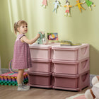 Qaba Kids Toy Storage Organizer with 6 Plastic Bins - Pink-Easy to open and close, making it suitable for your sweetie 
