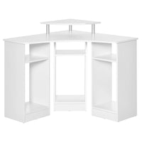 HOMCOM 35.5" L-Shaped Computer Desk with Monitor Stand and Open Shelves - White-Space-saving L-shape computer desk, ideal for office, bedroom, dorm and other small space