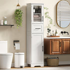 HOMCOM 67" Tall Freestanding Narrow Bathroom Cabinet - White-A central drawer provides a private, hidden space for your personal items
