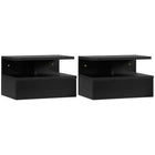 HOMCOM Floating Nightstands with Drawer and Open Shelf - Black - Set of 2-Two nightstands in every set
