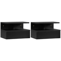 HOMCOM Floating Nightstands with Drawer and Open Shelf - Black - Set of 2-Two nightstands in every set