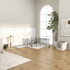 PawHut 28" H 36-Panel Pet Playpen with Door-A large door with lock allow for easy in and out and extra security 