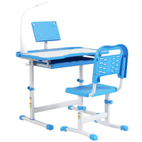 Qaba Kids Desk & Chair Set Height Adjustable Student Writing Desk - Blue-The height of table and chair is adjustable
