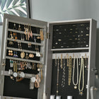 HOMCOM Mirror Jewelry Cabinet - 18.4" L x 14.4" W x 59.6" H - Grey-Colour: Grey 