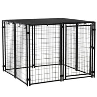 PawHut Outdoor Dog Run Kennel with Top Cover - 55.5" L x 55.5" W x 44.5" H - Black-8 solid wire sheets and metal frame enhances stability and ensures a daily use 