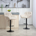 HOMCOM Adjustable Swivel Tufted Fabric Bar Stools - Cream White - 2 Pack-Suitable for placing in bars, kitchens, and high dining rooms
