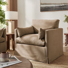 Modway Wellfleet Slipcovered Linen-Blend Armchair - Almond-Two Throw Pillows