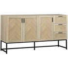 HOMCOM 61.4" L Sideboard Buffet Cabinet with 3 Drawers - Oak-Ample storage space with two cabinets and three drawers to store your daily supplies