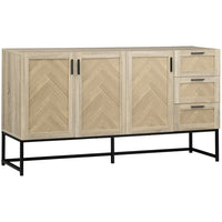 HOMCOM 61.4" L Sideboard Buffet Cabinet with 3 Drawers - Oak-Ample storage space with two cabinets and three drawers to store your daily supplies