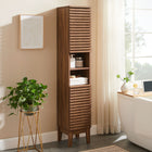 Modway Render Tall Narrow Bathroom Storage Cabinet - Walnut-Soft-Close Hinges